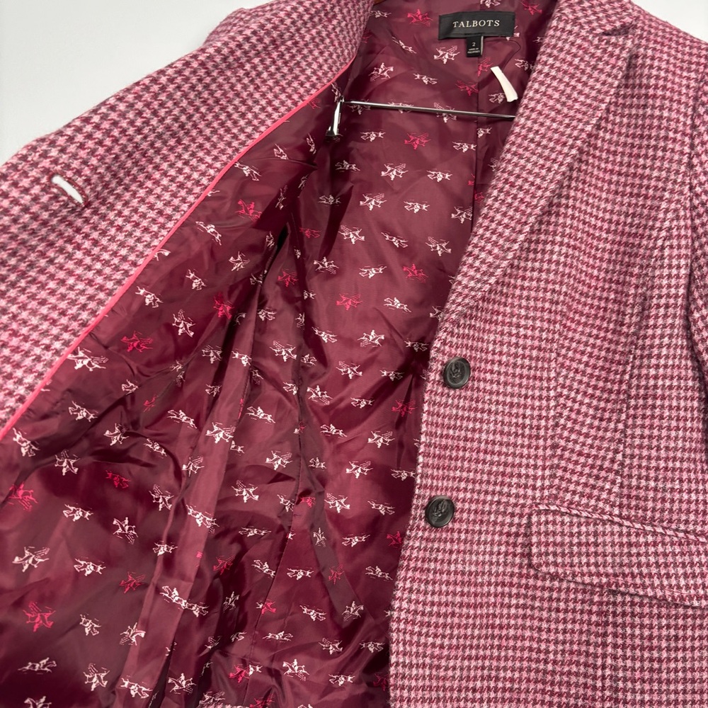 NWT Women’s Talbots wool Pink Houndstooth Blazer Size 2 - Picture 5 of 13